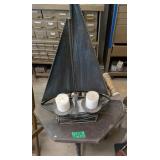 Decorative Metal Sailboat Candle Holder, Side