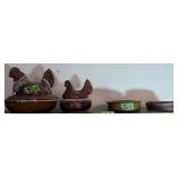 Redware Hen Covered Dishes, Billy Signed Artisan