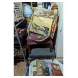 Foot Stools, Knitting Yarn, Needles, Books.