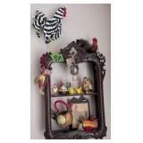 Syroco Wood Wall Mount Shelf, Rooster Figurines,