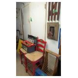 2 Rush Seat Red Kitchen Stools, Decorative Fence,