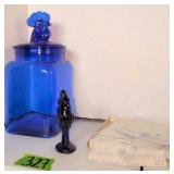 Rooster Finial Cobalt Glass Jar, Cobalt Glass