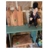 Green Painted Boot Jack Leg Stool, Cutting Board,