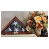 American Flag, Faux Flowers With Planter. On Top