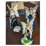 3 Blue White Angel Figurines. Captivating