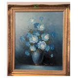 Robert Cox Signed Blue Still Life Flower 0/c