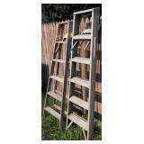 2 Step Ladders. Aluminum, Wood. Outside Backyard