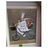0/c Signed Chef Riding Bicycle With Wine And