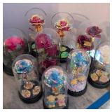 Led Lighted Roses Under Glass Cloches.