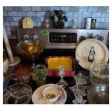 Carnival Glass Compote,  Amberina Glass, Snack