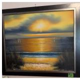 Lynn Signed 0/c Painting Sailboats Over Sunlight