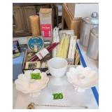 Candles, Candle Holders, Flower Frog, Milk Glass,