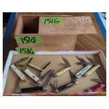 Folding Pocket Knives, Slide Top Cigar Box. Case,