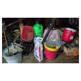 Shop Vac, Galvanized Bucket, Wall Hooks, Garden