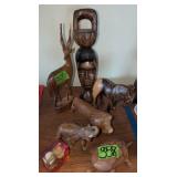 Carved Wood Mcm Figurines. Dear, Donkey, Lion,