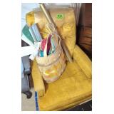 Yellow Upholstered Swivel Armchair, Tote Bag,