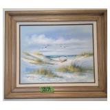 K. Wilson O/c Painting, Beach Dunes, Sailboat
