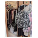 Women's Clothing In Closet. Shoe Size 11w,