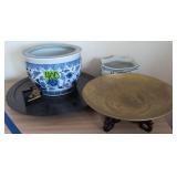 Brass Bowll 12' W Carved Oriental Wooden Stand,