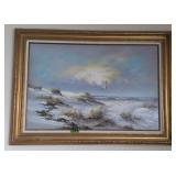 Remington Signed O/c Painting Crashing Waves On