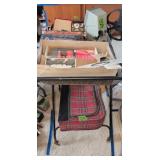 Mcm Folding Tray Table, Plaid Suitcase W Tear,