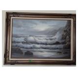 Bob Sanders Signed Still Life Crashing Waves O/c