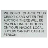 We Do Not Charge Your Cc After The Auction Ends.