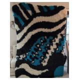 Mcm Rya Rug Thick Pile Shag. Blue Black Cream,