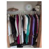 Women's Clothing In Closet. Dresses, Fur Coats,