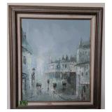 Signed O/c Parisian Street Scene Painting. 26x30'