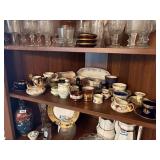 shelf of china, cream & sugar, demi cup & saucers