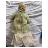 antique rubber doll with composite head, porcelain