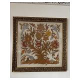 large framed Embroidered linen wall art 38'sq.