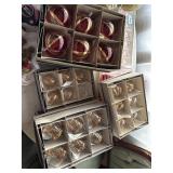 4 boxes glass ornaments with gold accents