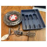 utensil organizer, new hand mixer, stove drip pans