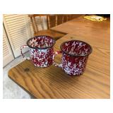 red speckled enamel 2 mugs,  kitchen