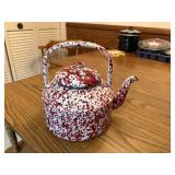red speckled enamel teapot with lid    kitchen