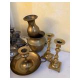 brass pot and 4 candle holders   bedroom 1