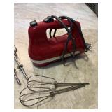 red KITCHEN AIDE mixer with 2 sets of beaters,
