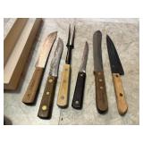 5 old butcher knives, and fork