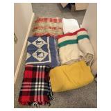 6 blankets or throws, some wool some woven
