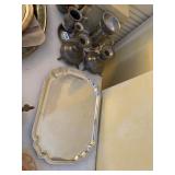 7 pc pewter, candle stick holders, cups, cream,