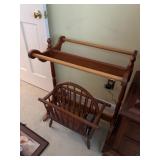 wood quilt rack, magazine rack , alarm clock