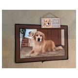 golden retriever rug, coffee mug and wood sign