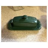 green LONGABERGER pottery butter dish   kitchen