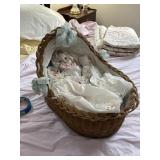 basket of babies, 3 porcelain babies, 14.5' x 19'