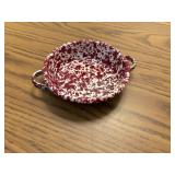 red speckled enamel 5' pan with 2 handles  kitchen