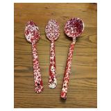 3pc red speckled enamel slotted spoon.spoon ladle