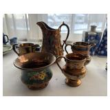 antique copper lusterware set of 5