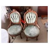 2 victorian  upolstered balloon back wood chairs